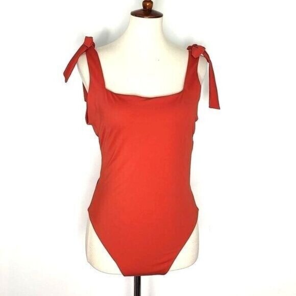 Phax One Piece Swimsuit L Low Back Cheeky Tie Shoulders Rust Orange NEW - Picture 2 of 12